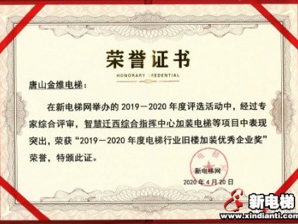 金維電梯榮獲電梯行業(yè)舊樓加裝優(yōu)秀企業(yè)獎、電梯服務(wù)客戶滿意度金獎