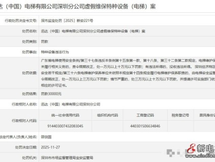 迅達(dá)（中國）電梯深圳分公司虛假維保被罰